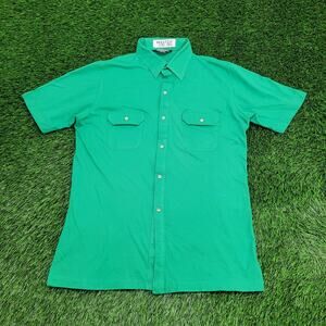 Vintage 80s Jantzen Disco Hippie Button Shirt S/M 19x30 Green
